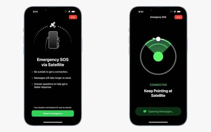 Kết nối vệ tinh để nhờ hỗ trợ trong trường hợp không có sóng di động là tính năng hot nhất trên iPhone 14, nhưng chỉ hỗ trợ người dùng tại Mỹ và Canada (Ảnh: Apple). Kết nối vệ tinh để nhờ hỗ trợ trong trường hợp không có sóng di động là tính năng hot nhất trên iPhone 14, nhưng chỉ hỗ trợ người dùng tại Mỹ và Canada (Ảnh: Apple).