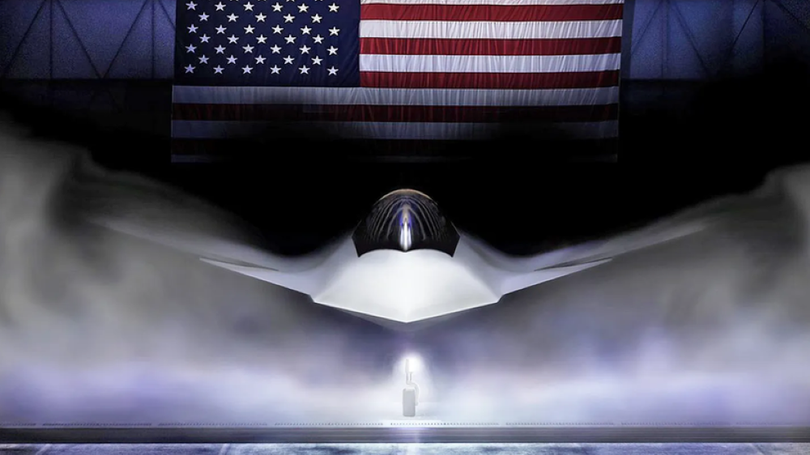 Mô hình máy bay chiến đấu thế hệ sáu F-47 Thunderstorm do Mỹ công bố. Ảnh: Getty.