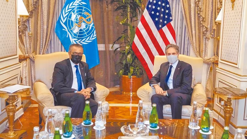 Ngày 29/7, khi gặp Tổng giám đốc WHO tại Kuwait, Ngoại trưởng Mỹ Antony Blinken khẳng định Mỹ ủng hộ kế hoạch truy xuất nguồn gốc SARS-CoV-2 giai đoạn 2 của WHO (Ảnh: chinatimes).
