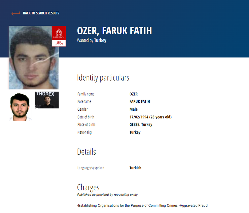 Thông báo truy nã Ozer của Interpol (Ảnh: Guancha).