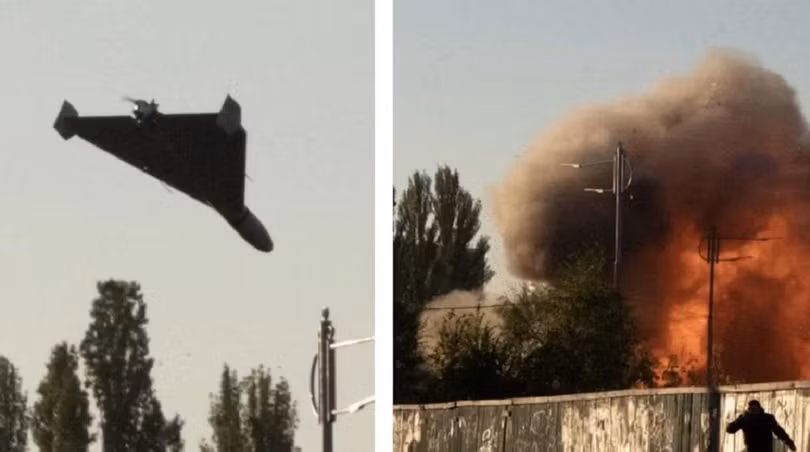 Ukraine và các nước phương Tây cho rằng Nga đã sử dụng máy bay không người lái Shahed-136 của Iran để tấn công tự sát vào Kiev (Ảnh: Dailymaill).