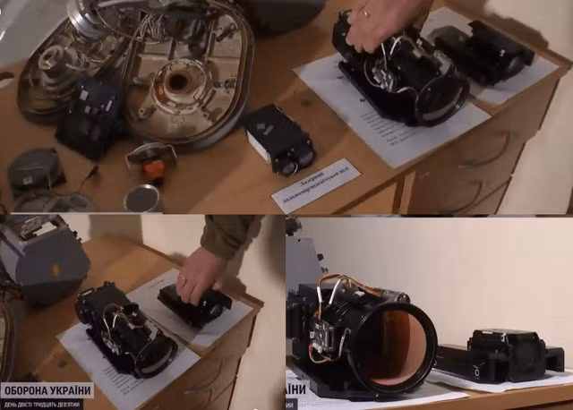 Camera do Israel sản xuất trên chiếc Mohajer-6 được Ukraine tháo dỡ (Ảnh: Sohu).