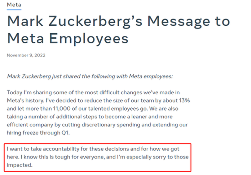 Thư của Mark Zuckerberg gửi những nhân viên bị sa thải (Ảnh: Sina).