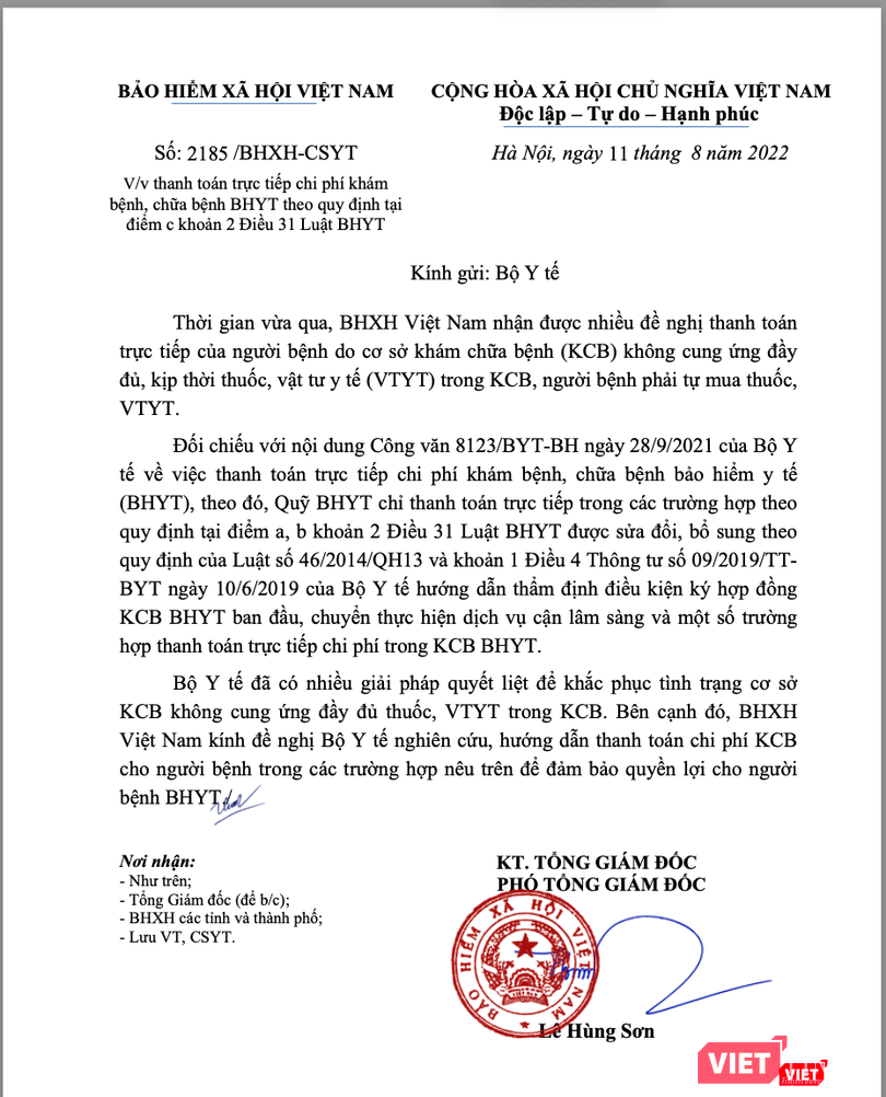 Công văn mới nhất của Bảo hiểm Xã hội Việt Nam gửi Bộ Y tế Công văn mới nhất của Bảo hiểm Xã hội Việt Nam gửi Bộ Y tế