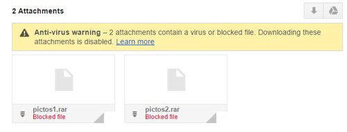 Những file dữ liệu quan trọng bị virus xâm nhập được nhận diện bởi Gmail.