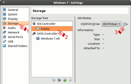 Chọn file ISO của đĩa cài đặt trên trình tạo máy ảo VirtualBox.
