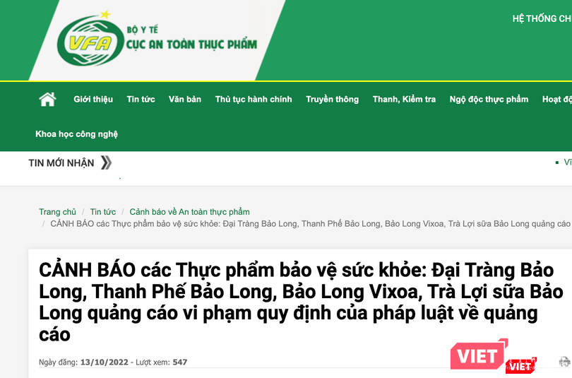 Hàng loạt sản phẩm của Công ty Đông Nam Dược Bảo Long quảng cáo sai sự thật bị Cục ATTP khuyến cáo người dân không sử dụng
