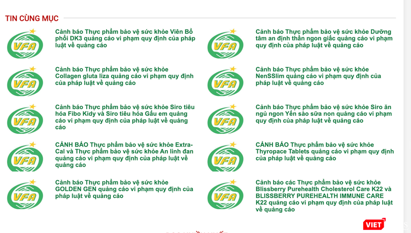 Hàng loạt thực phẩm chức năng quảng cáo sai sự thật đã bị Cục ATTP phát hiện và xử lý