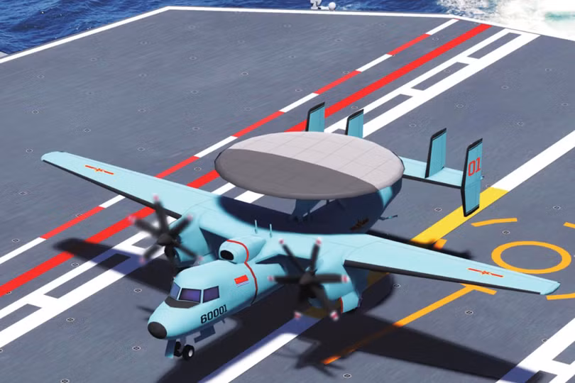 Hình vẽ mô phỏng KJ-600 trên tàu sân bay (Ảnh: Dwnews).