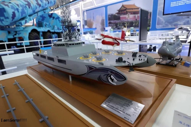 Mô hình tàu sân bay dùng cho máy bay không người lái trưng bày tại Triển lãm Chu Hải (Ảnh: Chinatimes).
