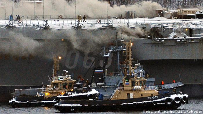 Tàu "Admiral Kuznetsov" bị cháy năm 2019 (Ảnh: Deutsche Welle). Tàu "Admiral Kuznetsov" bị cháy năm 2019 (Ảnh: Deutsche Welle).