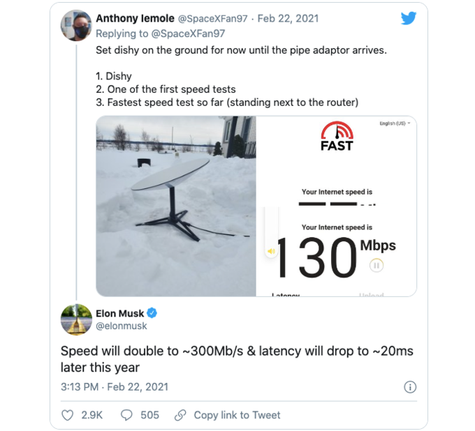 Elon Musk hứa tăng gấp đôi tốc độ Internet vệ tinh Starlink trong năm nay. Elon Musk hứa tăng gấp đôi tốc độ Internet vệ tinh Starlink trong năm nay.