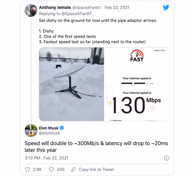 Elon Musk hứa tăng gấp đôi tốc độ Internet vệ tinh Starlink trong năm nay.