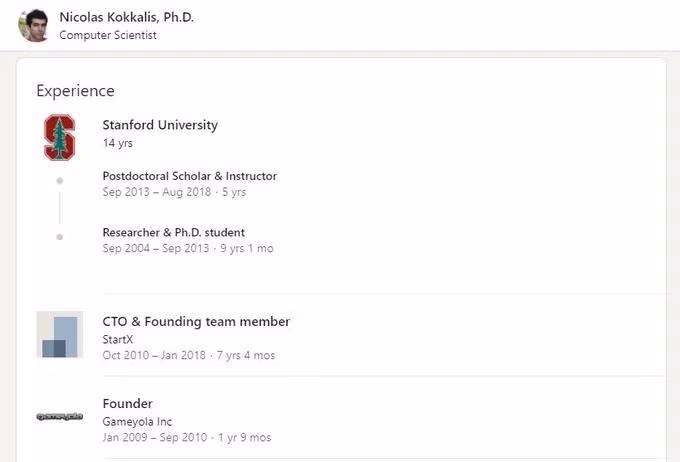 Trang LinkedIn của Tiến sĩ Nicolas Kokkalis. Trang LinkedIn của Tiến sĩ Nicolas Kokkalis.