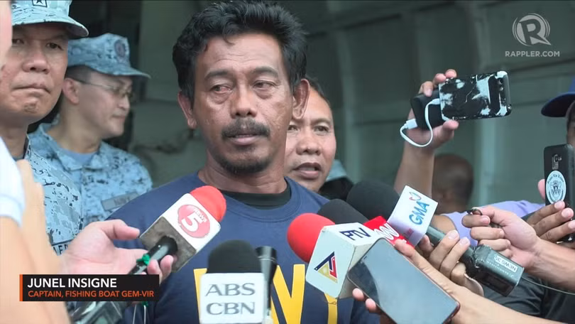 Ông Junel Insigne, thuyền trưởng chiếc tàu F/B GEMVIR1: những người trên tàu Trung Quốc biết rõ thuyền của ông bị chìm và thậm chí tắt đèn trước khi bỏ đi để mặc các ngư dân Philippines dưới biển.