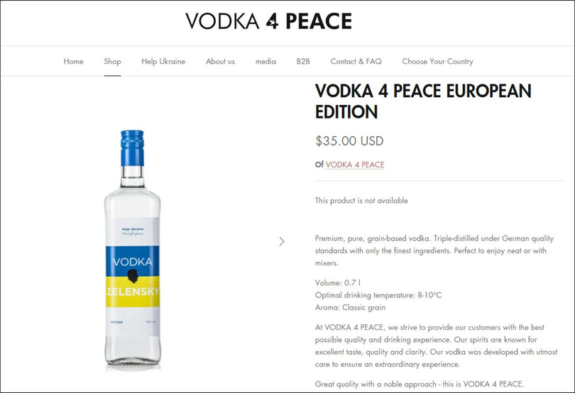 Rượu Vodka "Zelensky" của một Công ty Thụy Sĩ (Ảnh: Guancha).