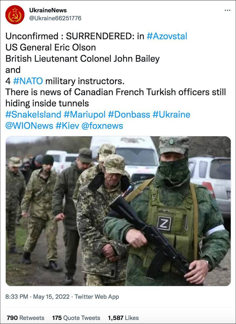 Truyền thông Ukraine đưa tin tướng Mỹ Olson bị bắt.