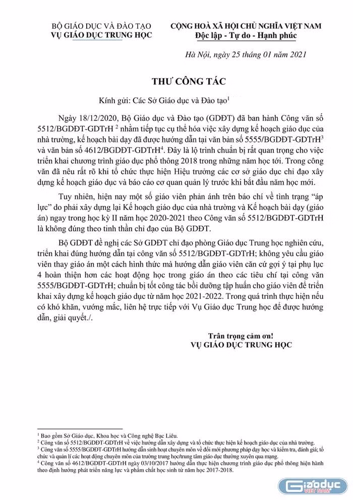 Thư công tác - Ảnh Giaoduc.net