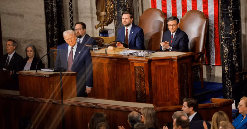 Tổng thống Donald Trump có bài phát biểu đầu tiên trước lưỡng viện Quốc hội Mỹ đêm 4/3. Ảnh: Reuters.