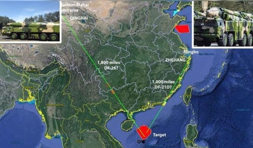 Sáng 26/8, quân đội Trung Quốc đã phóng tên lửa đạn đạo chống hạm từ Thanh Hải và Chiết Giang tới khu vực biển phía Bắc quần đảo Hoàng Sa thuộc chủ quyền Việt Nam (Ảnh: Đông Phương).