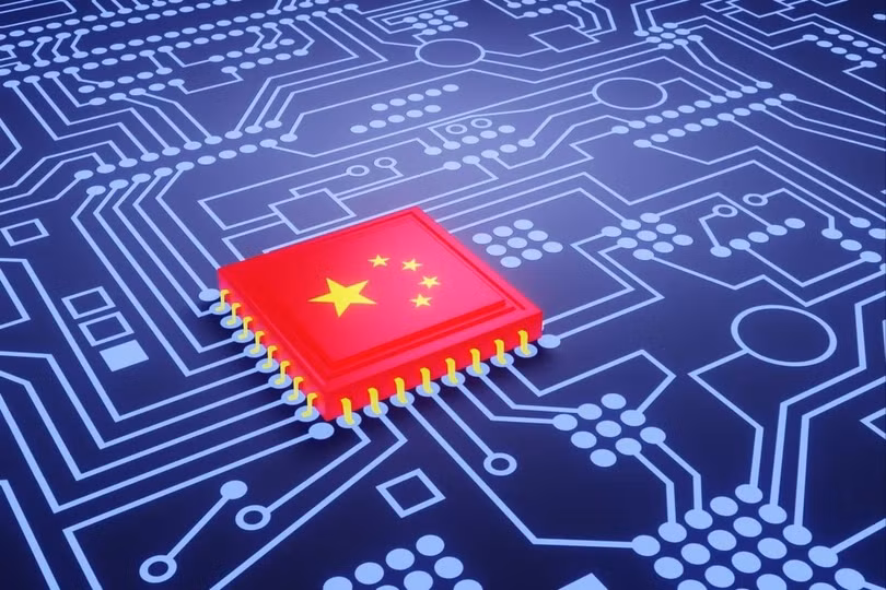 Minh họa 3D một con chip tiên tiến in cờ Trung Quốc trên bảng mạch điện tử. Ảnh: Shutterstock