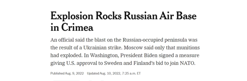 New York Times ngày 9/8 đưa tin Quân đội Ukraine đã lên kế hoạch cho vụ tấn công sân bay Saki.