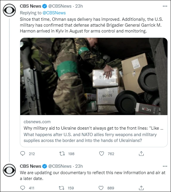 Trước sức ép của Ukraine, CBS phải lên tiếng cải chính, sửa chữa và hoãn chiếu bộ phim "Arming Ukraine”.