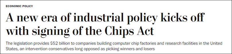 Tờ Washington Post cho rằng việc ông Biden kí Luật Chip đã mở ra kỉ nguyên mới cho Chính sách công nghiệp của Mỹ. Tờ Washington Post cho rằng việc ông Biden kí Luật Chip đã mở ra kỉ nguyên mới cho Chính sách công nghiệp của Mỹ.