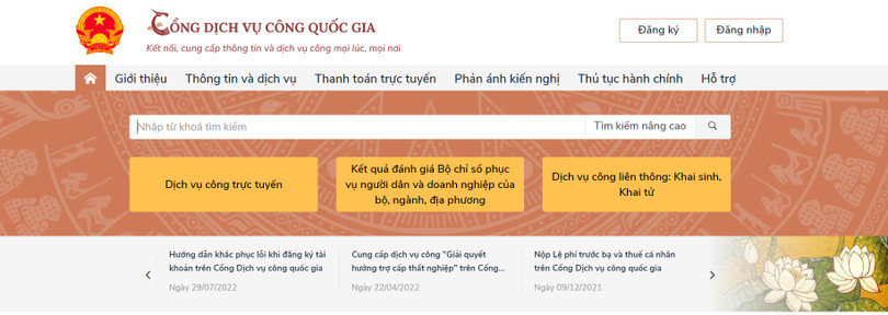 Cổng Dịch vụ công Quốc gia. (Ảnh chụp màn hình)