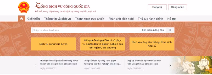 Cổng Dịch vụ công Quốc gia. (Ảnh chụp màn hình)
