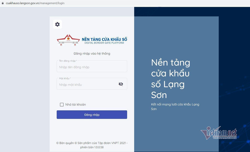 Giao diện nền tảng cửa khẩu số tỉnh Lạng Sơn.