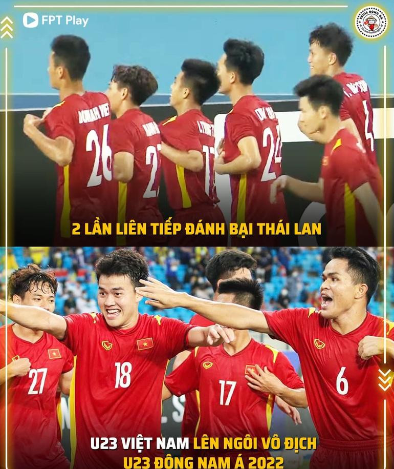 Đội tuyển U23 Việt Nam đã 2 lần đánh bại "đối thủ nhiều duyên nợ" U23 Thái Lan để lên ngôi vô địch giải đấu (Ảnh: Troll bóng đá).