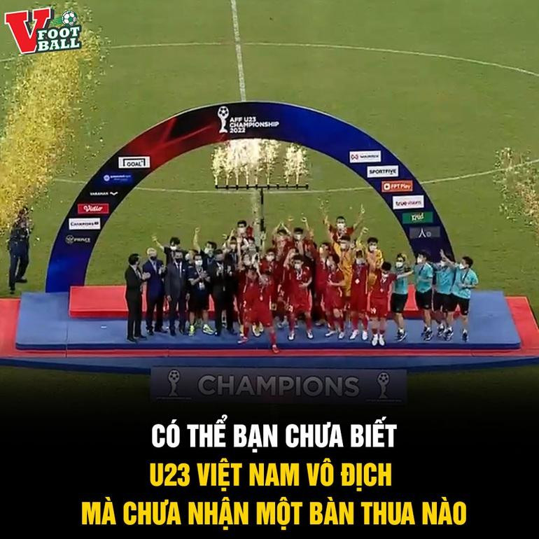 Đội tuyển U23 Việt Nam lên ngôi vô địch mà không phải nhận bất kỳ bàn thua nào (Ảnh: Vfootball).