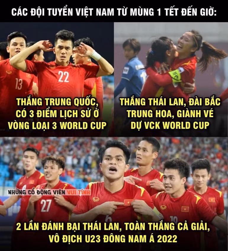 Thành tích ấn tượng của bóng đá Việt Nam từ đầu năm Nhâm Dần cho đến nay. Nhiều cổ động viên hy vọng các cầu thủ của chúng ta sẽ tiếp tục giữ vững thành tích này (Ảnh: Những cổ động viên vui tính).