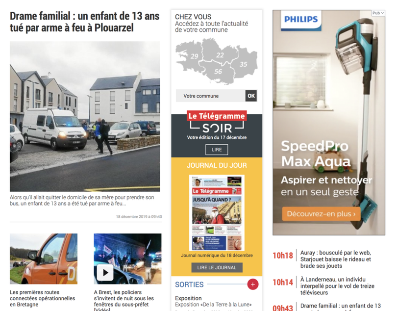 Tờ Le Télégramme tích hợp ảnh thumbnail vào giữa trang chủ của họ. Ảnh: Twipe Tờ Le Télégramme tích hợp ảnh thumbnail vào giữa trang chủ của họ. Ảnh: Twipe