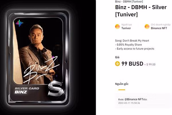 Thông tin trên Binance cho thấy, NFT được đồn đoán của BinZ có giá bán khoảng 2,3 triệu đồng.