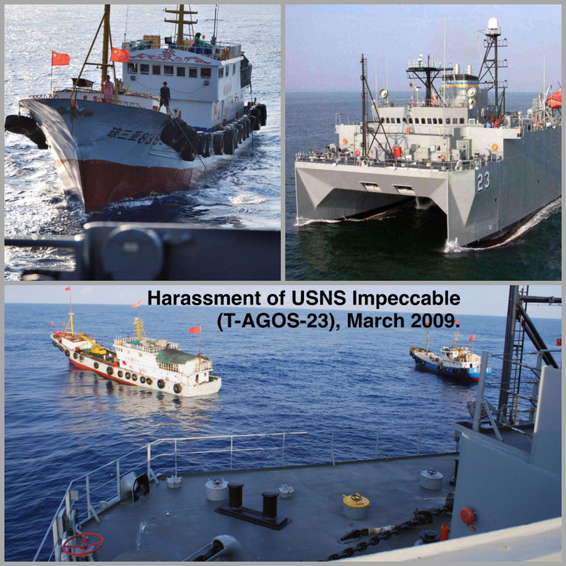 Hình ảnh các tàu Trung Quốc bao vây USNS Impeccable ngày 8/3/2009 (Ảnh: Zhihu). Hình ảnh các tàu Trung Quốc bao vây USNS Impeccable ngày 8/3/2009 (Ảnh: Zhihu).