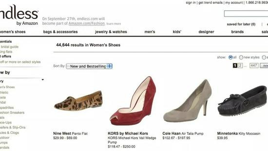 Giao diện Endless.com