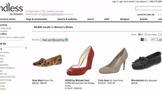 Giao diện Endless.com Giao diện Endless.com