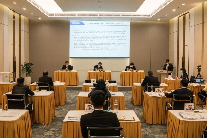 Đại hội cổ đông thường niên năm 2021 của THACO, được tổ chức trực tuyến và giãn cách xã hội theo Chỉ thị 15 /CT-TTg. ẢNH: THACO