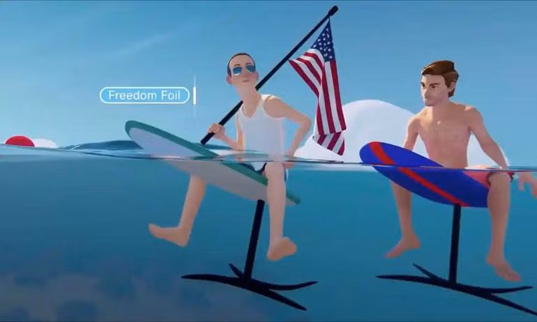 Nhân vật đại diện của Mark Zuckerberg (bên trái) tại một hội nghị về vũ trụ ảo (Ảnh: Reuters).