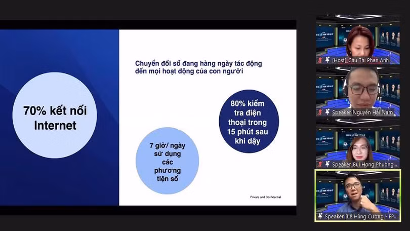 Các diễn giả trao đổi trực tuyến tại Hội thảo Nhân sự 4.0 trong thời đại số.