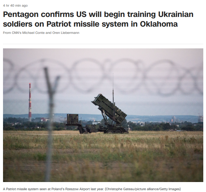 Trang web CNN đưa tin Lầu Năm Góc xác nhận sẽ huấn luyện binh sĩ Ukraine sử dụng Patriot trên đất Mỹ.