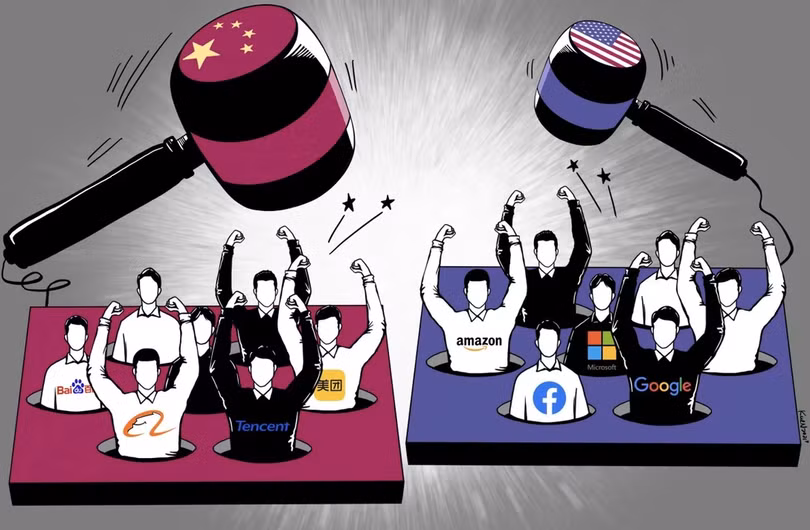 Khác biệt giữa thách thức chống độc quyền Big Tech của Trung Quốc với Google, Amazon, Facebook hay Apple. Ảnh: SCMP