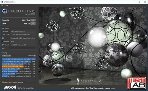 Kết quả hiệu năng đo trên ứng dụng CineBench R15 khi chạy đồ họa tích hợp.