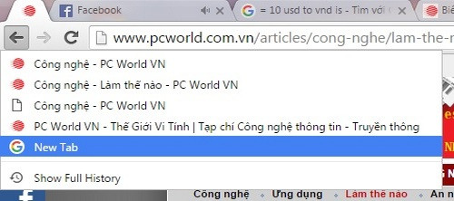 Nhanh chóng truy cập vào các trang web đã mở trong quá khứ.