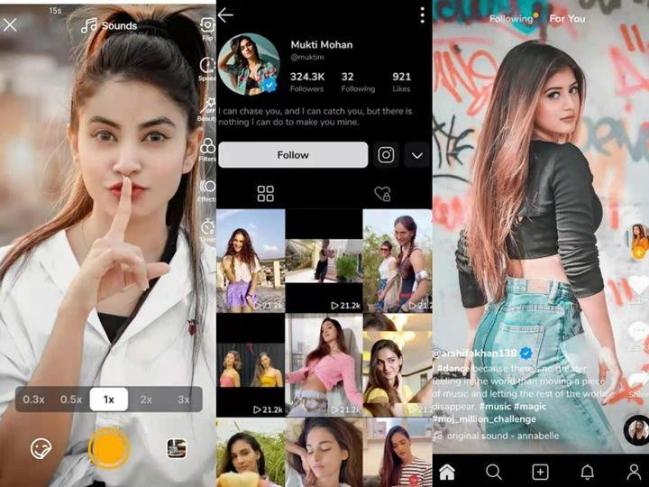 Giao diện ứng dụng video ngắn Moj. Giao diện ứng dụng video ngắn Moj.