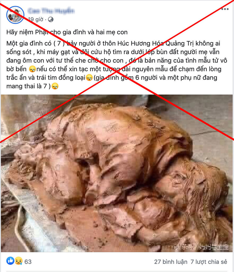 Tin giả về "bà mẹ ôm con" dưới lớp bùn lan truyền nhiều trên Facebook trong ngày 201/0.