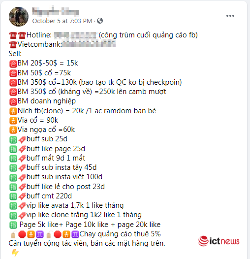 Các loại dịch vụ mua bán via, cứu tài khoản, hồi sinh nick rất phổ biến ở Việt Nam.