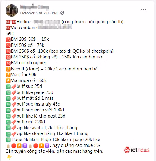 Các loại dịch vụ mua bán via, cứu tài khoản, hồi sinh nick rất phổ biến ở Việt Nam.